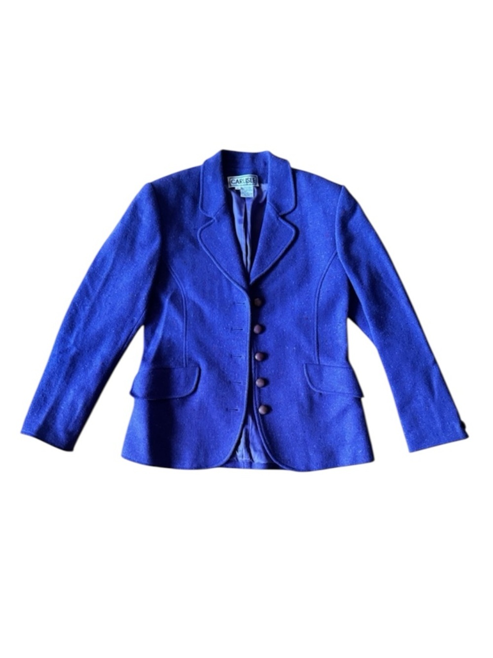 Carlisle Wool Silk Blazer Button Collared Shoulder Pads Purple Size 10